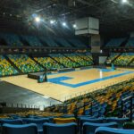 beige and blue basketball court