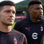 Luka Jović e Emerson Royal, attaccante e difensore AC Milan - immagine generata con IA