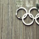 Olympic symbols on wooden wall