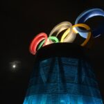 colorful Olympics logo statue