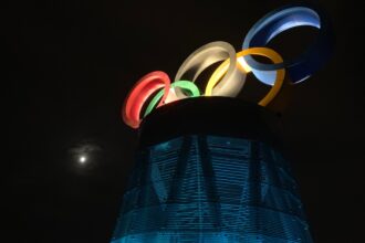 colorful Olympics logo statue