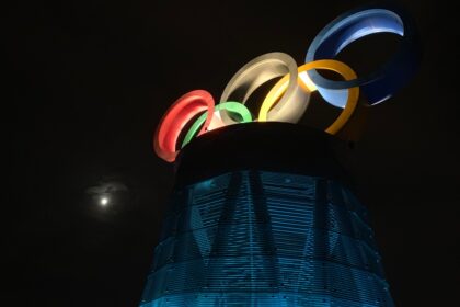 colorful Olympics logo statue