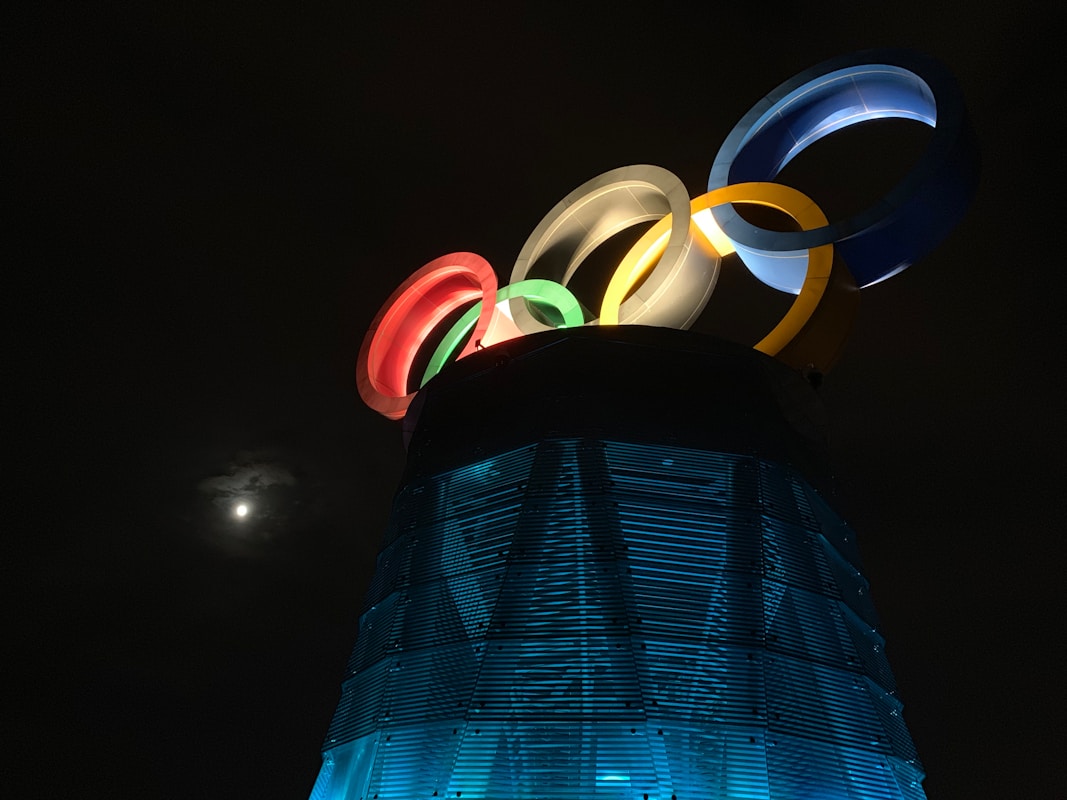 colorful Olympics logo statue